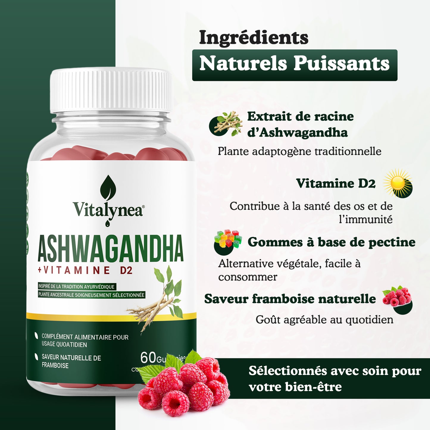 🔥 Ashwagandha Gummies + Vitamine D2 – Réduisez le Stress & Retrouver votre Équilibre Naturel | 60 Gummies