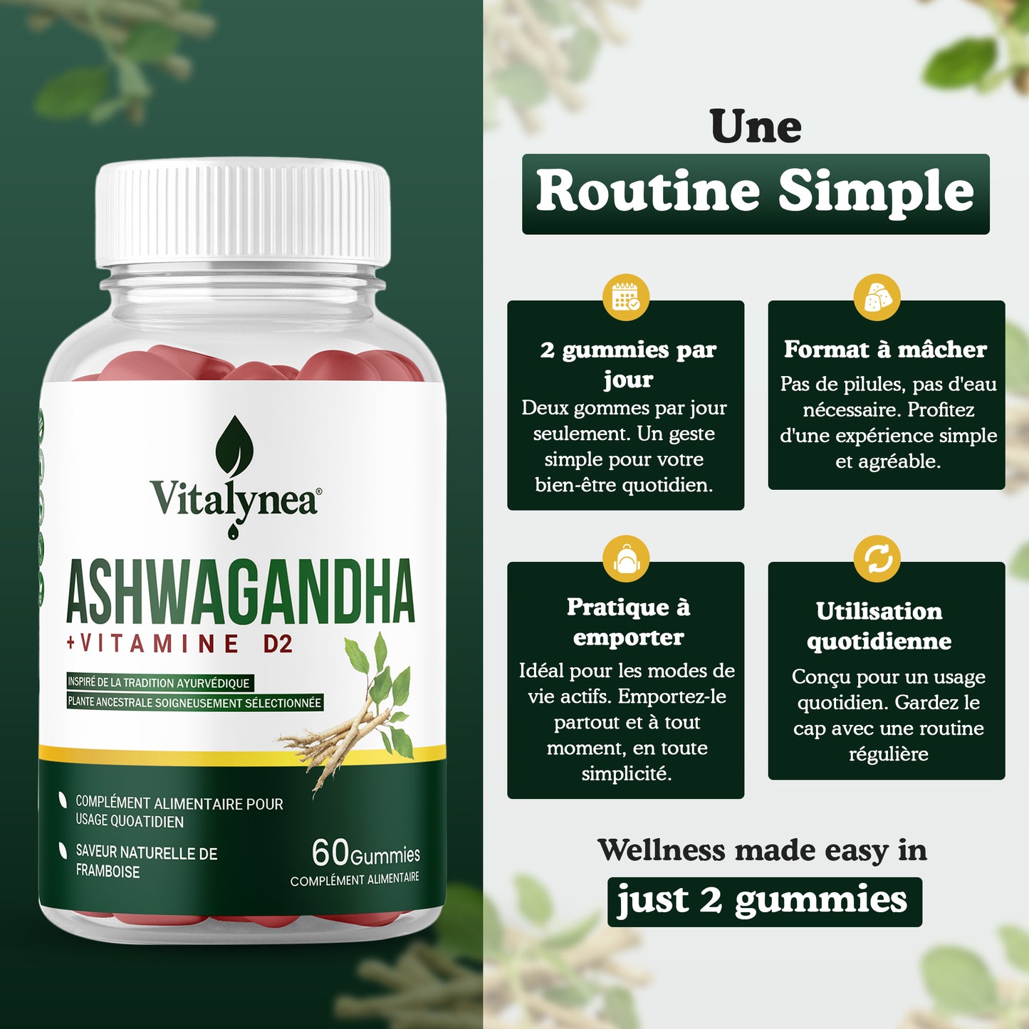 🔥 Ashwagandha Gummies + Vitamine D2 – Réduisez le Stress & Retrouver votre Équilibre Naturel | 60 Gummies