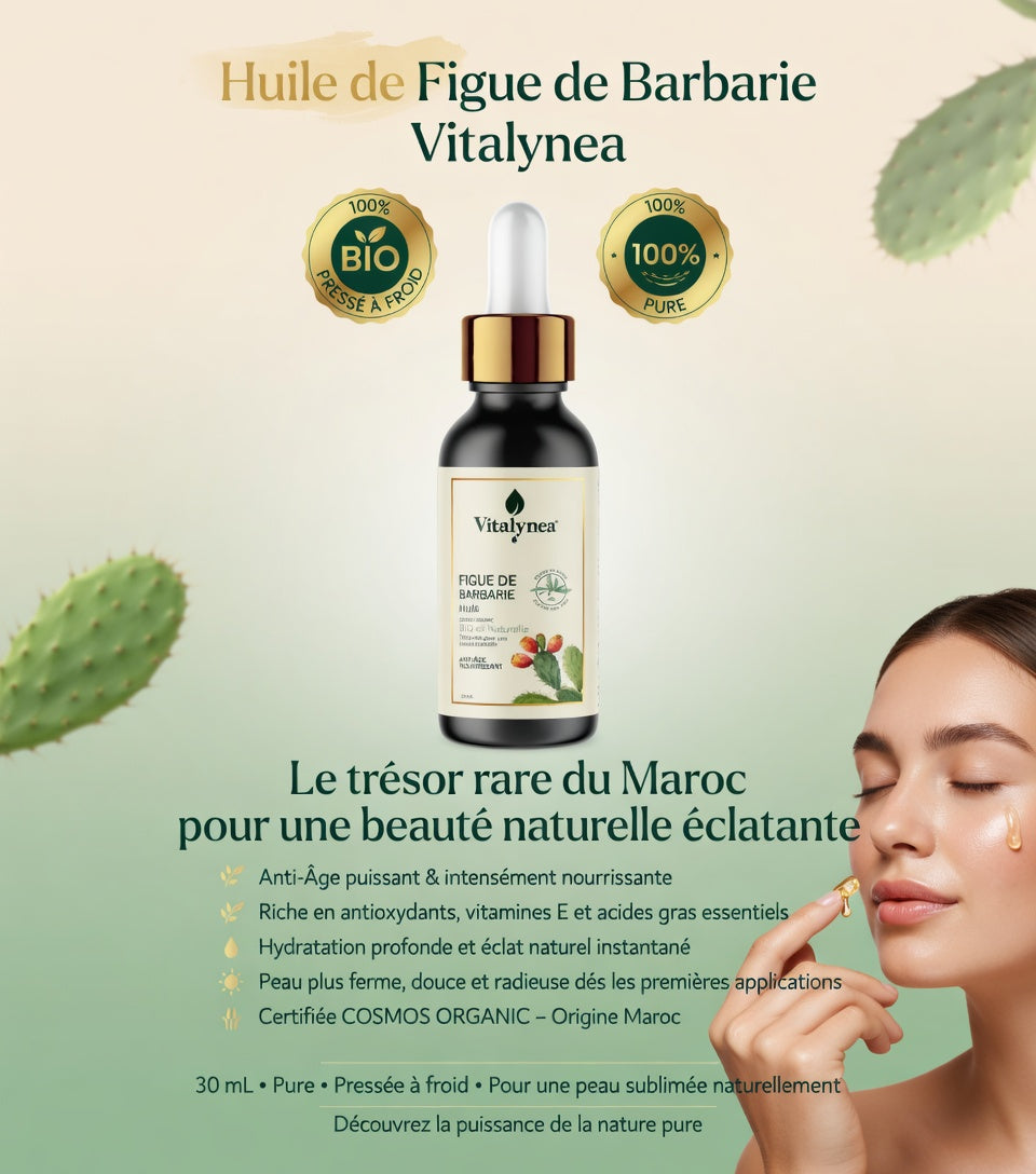 🔥 Huile de Figue de Barbarie BIO – Anti-Âge Naturel Puissant | Peau Lisse, Hydratée & Éclatante – 30 ml