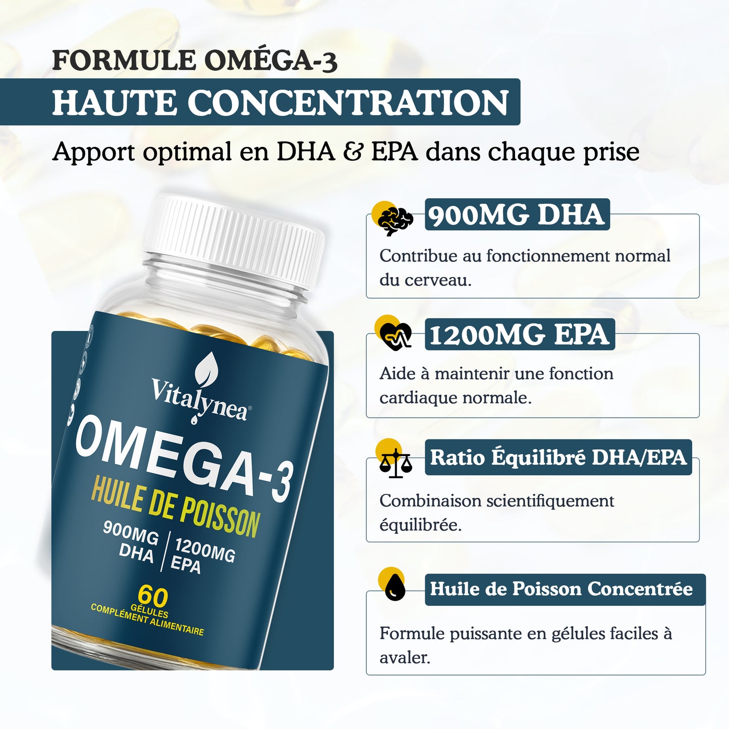 🔥 Oméga-3 Ultra Concentré 1200 mg EPA / 900 mg DHA – Boostez votre Cœur & votre Clarté Mentale dès aujourd’hui