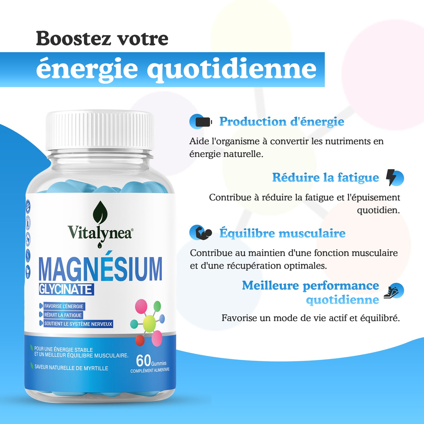 🔥 Magnésium Glycinate Gummies – Réduisez la Fatigue & Boostez votre Énergie Naturellement | 60 Gummies