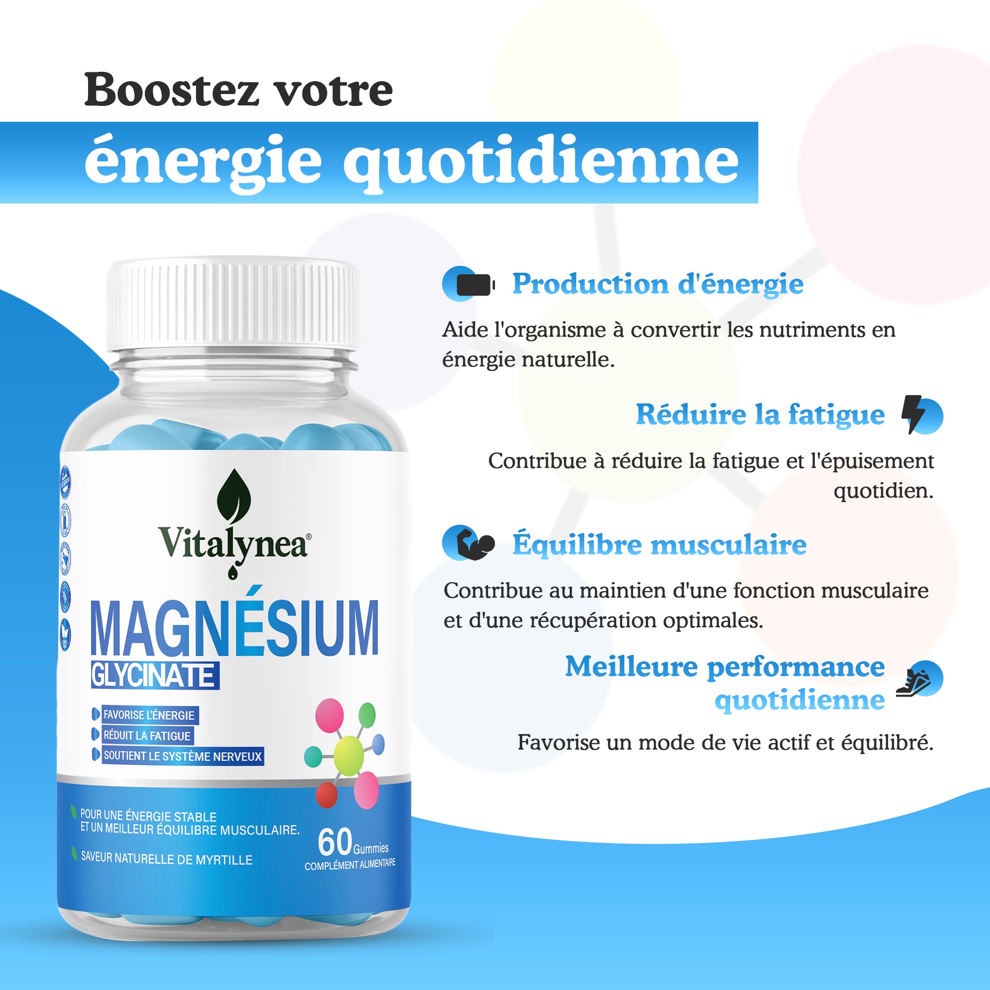🔥 Magnésium Glycinate Gummies – Réduisez la Fatigue & Boostez votre Énergie Naturellement | 60 Gummies