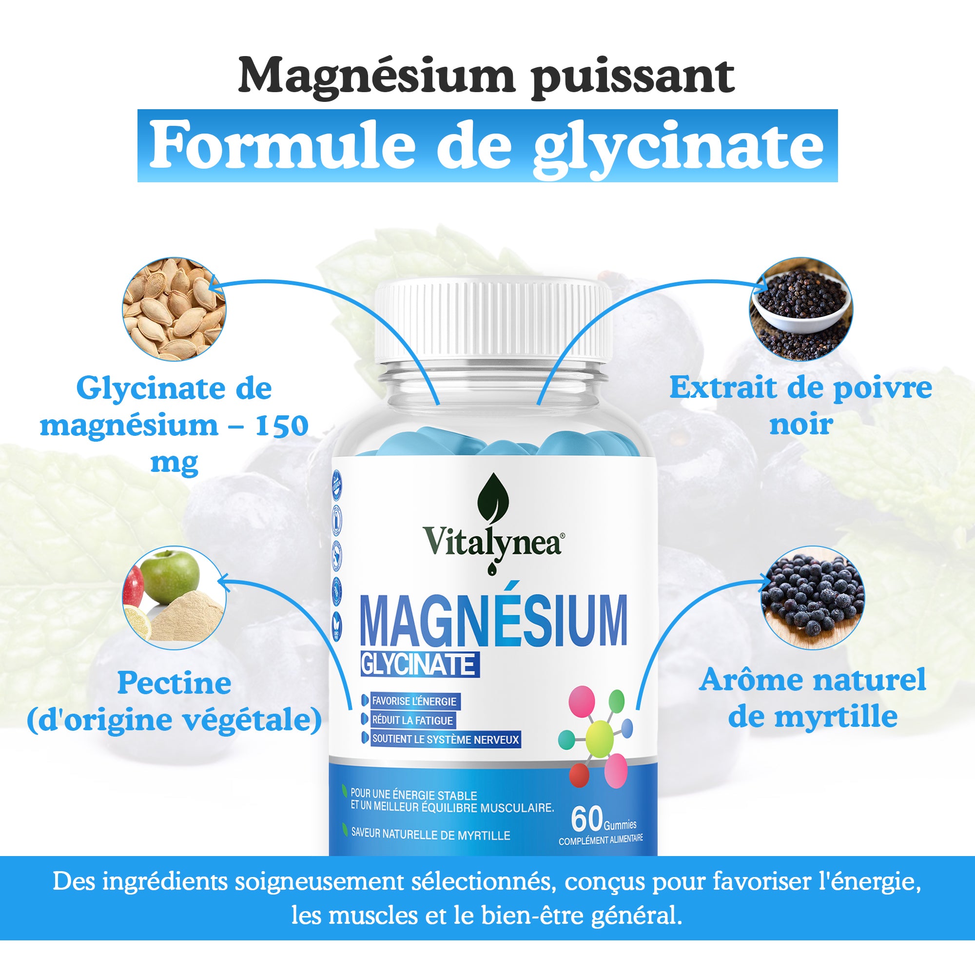 🔥 Magnésium Glycinate Gummies – Réduisez la Fatigue & Boostez votre Énergie Naturellement | 60 Gummies